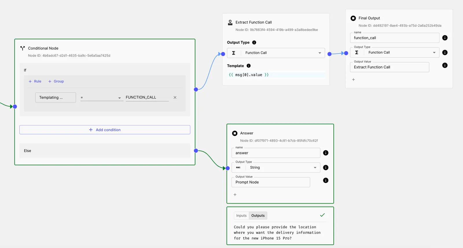 Function Calling with Alternative Workflow Branch