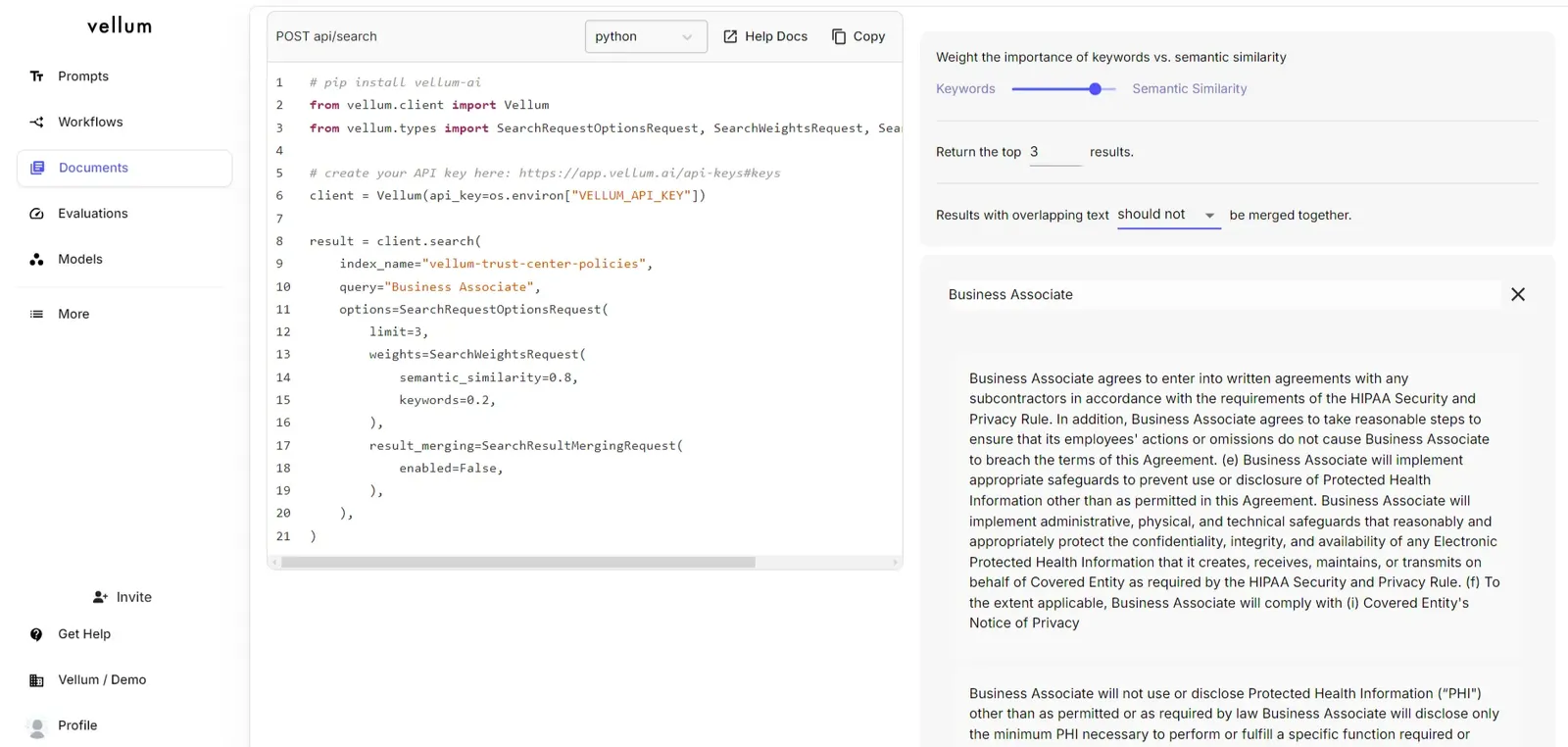Search API Code Snippet