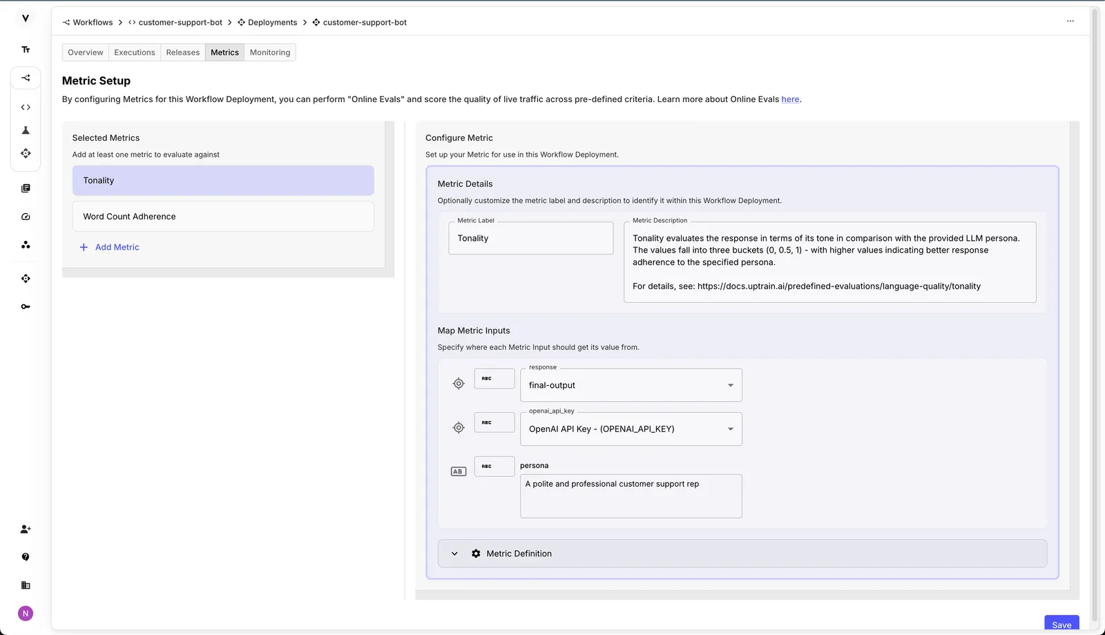 Configure Metrics for use in Online Evals