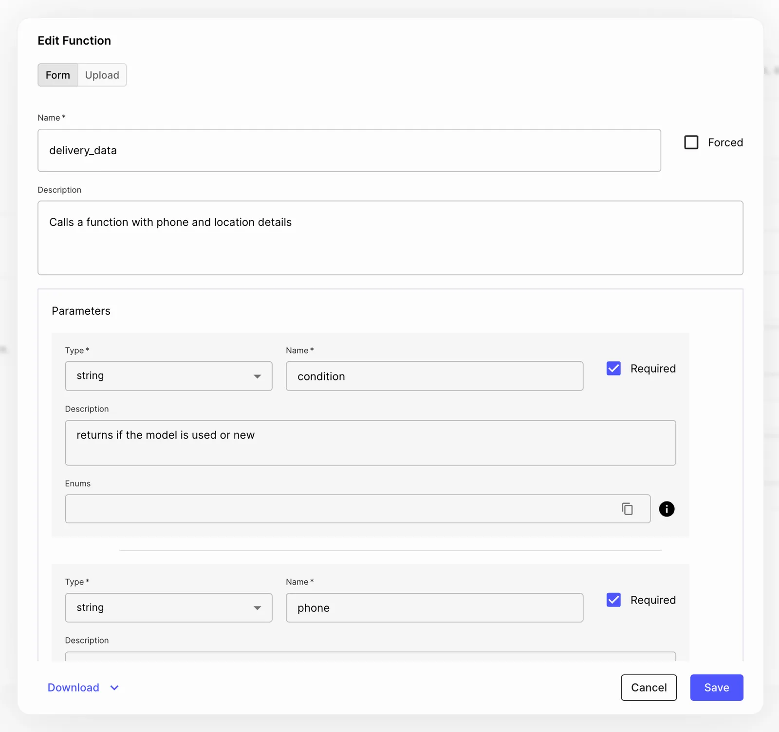 Uploaded Function Definition
