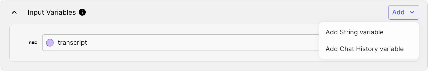 Add Prompt Input Variable Button