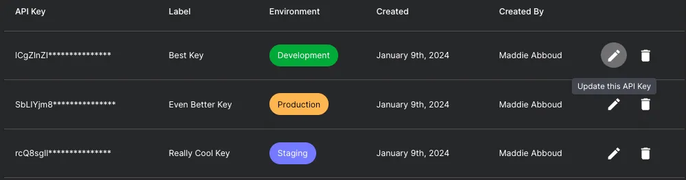 API Key Metadata