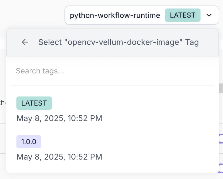 Selecting a specific Container Image tag