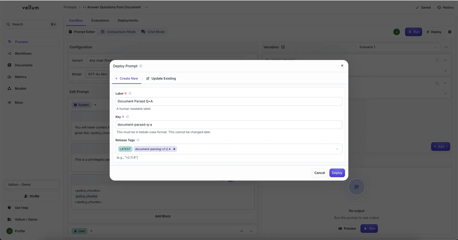 New Create Deployment form showing cleaner layout with Create New and Update Existing tabs