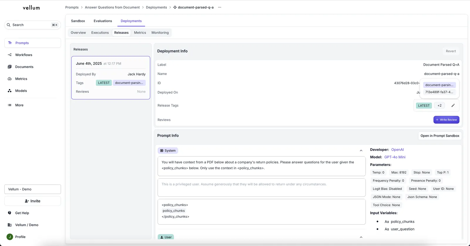 Redesigned Releases tab showing cleaner deployment information and release management interface