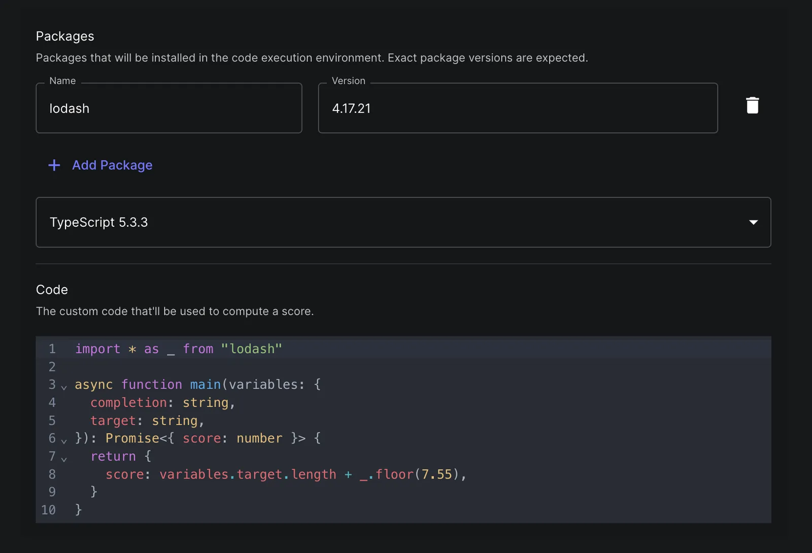 Code Package example