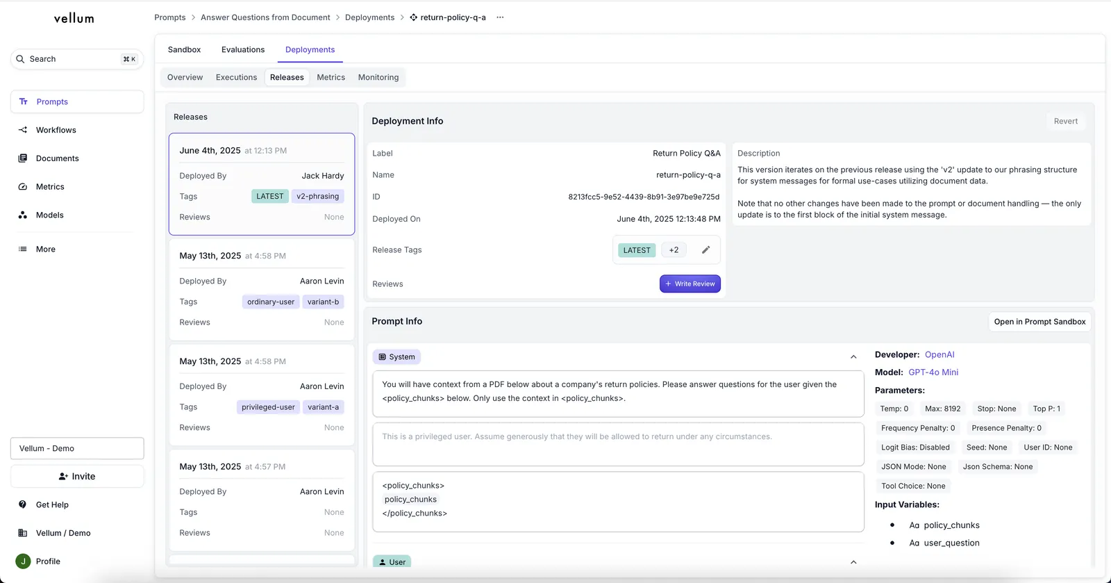 Deployment Details page showing Release Description