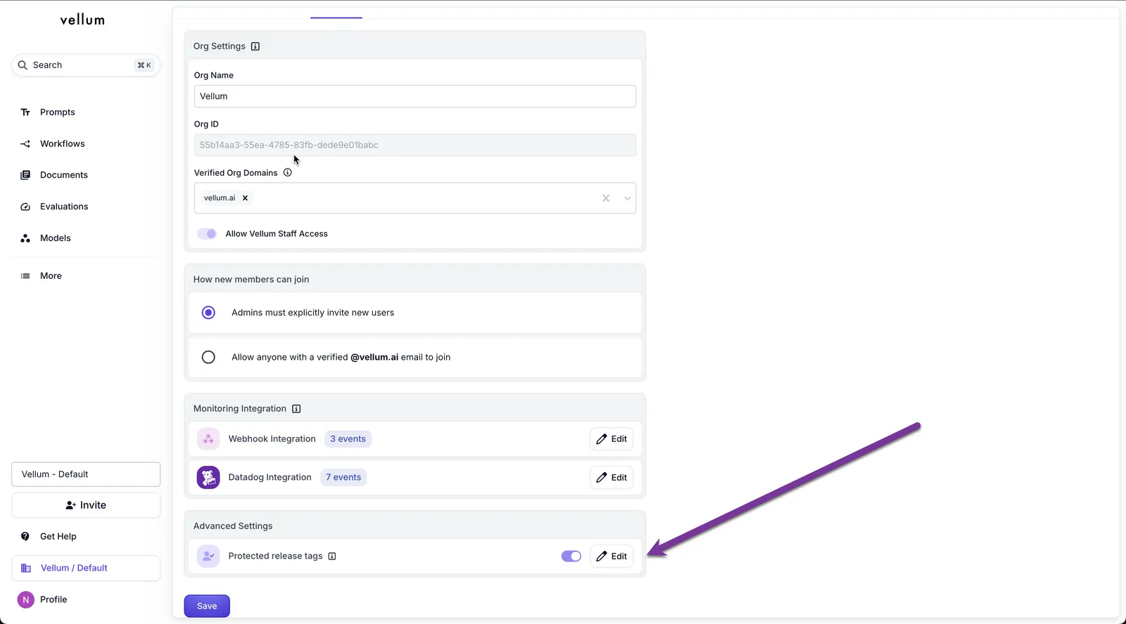 Protected Release Tags Setting