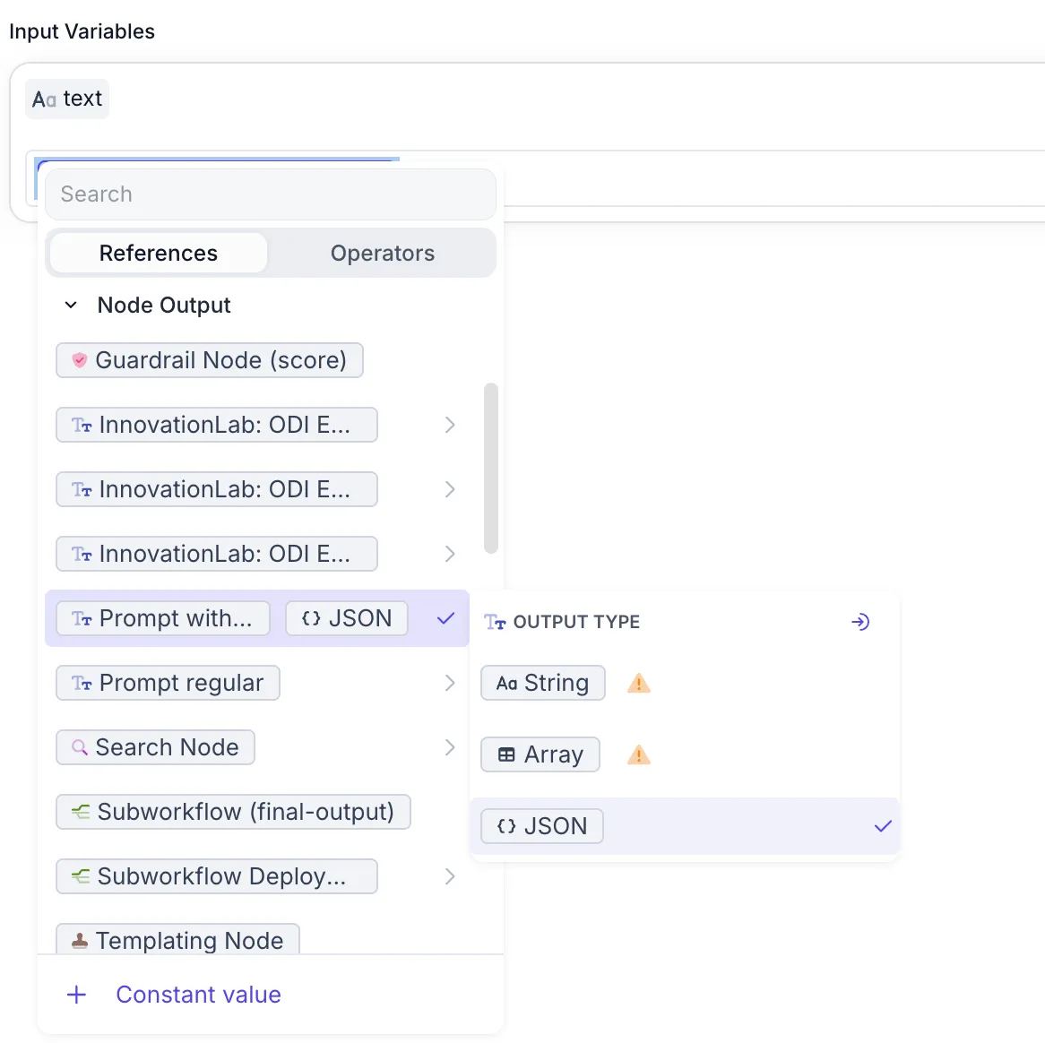 Expression input dropdown with keyboard navigation highlighting