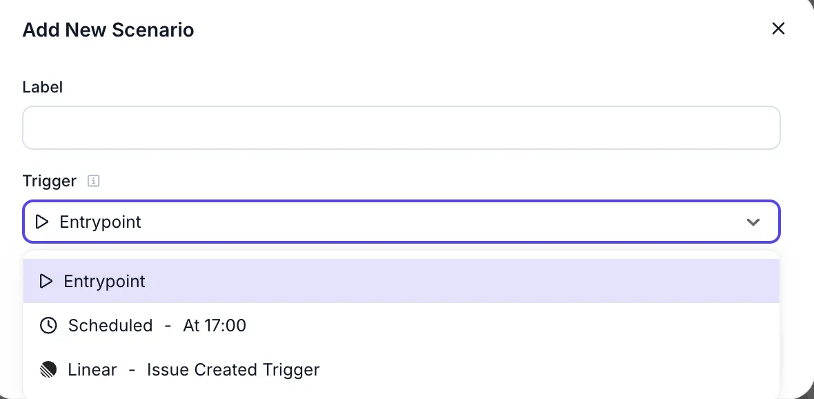 Add new Workflow Trigger Scenario