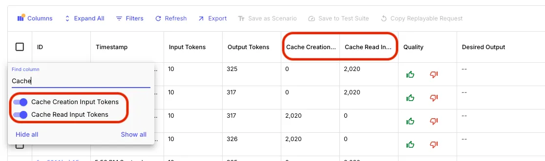 Prompt Executions with Cache Tokens