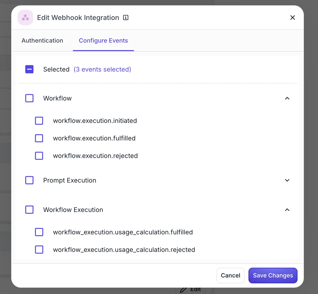 Webhook Event Configuration