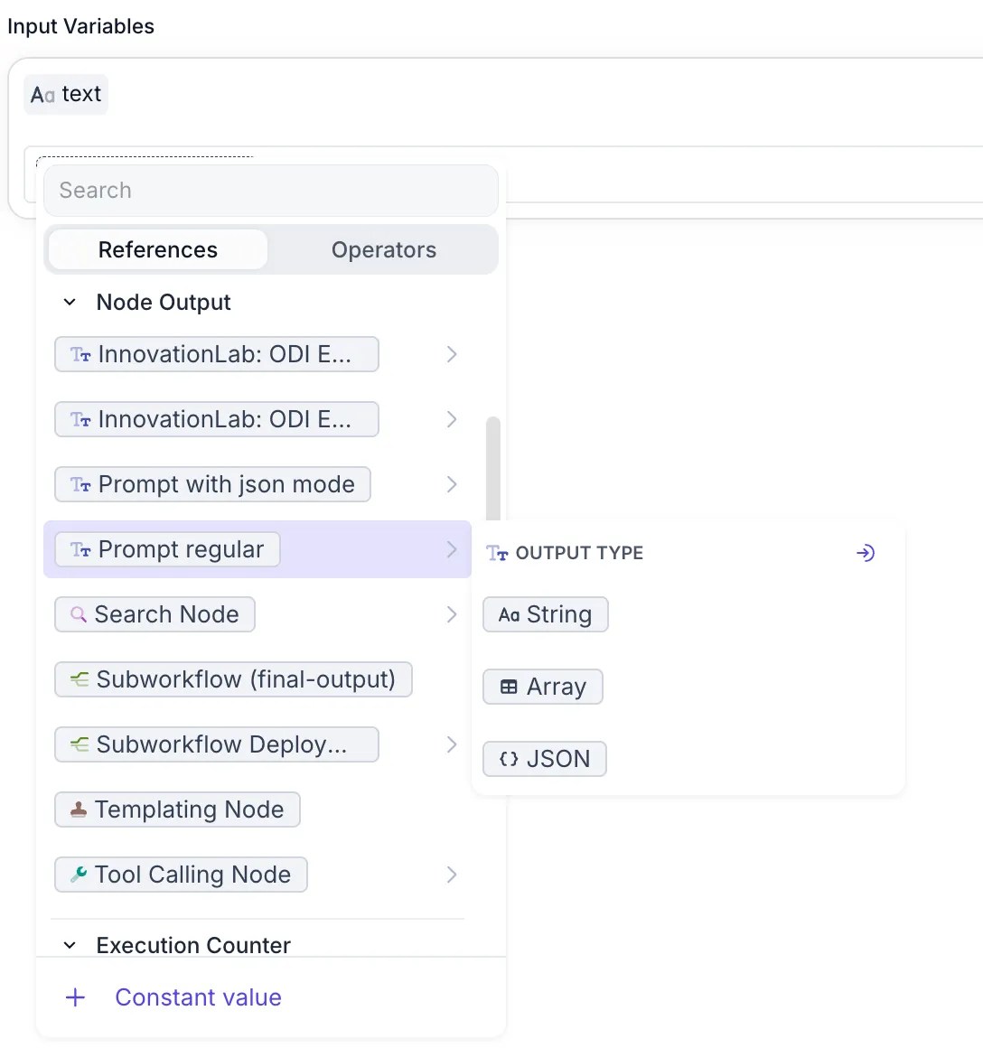 Expression input showing warning indicators for Structured Outputs
