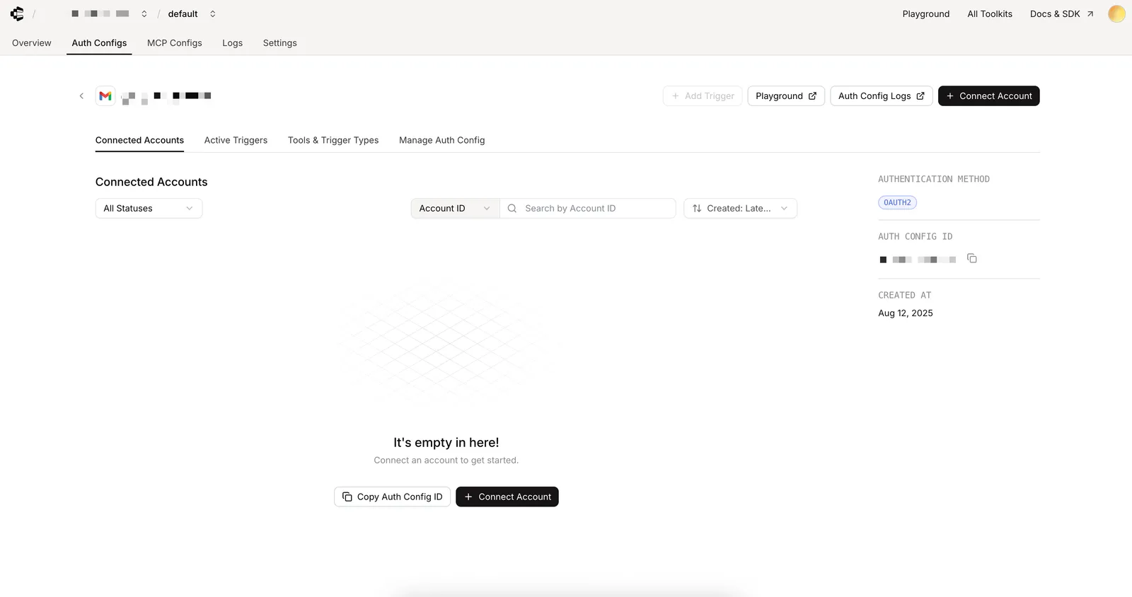 Account connection interface in Composio