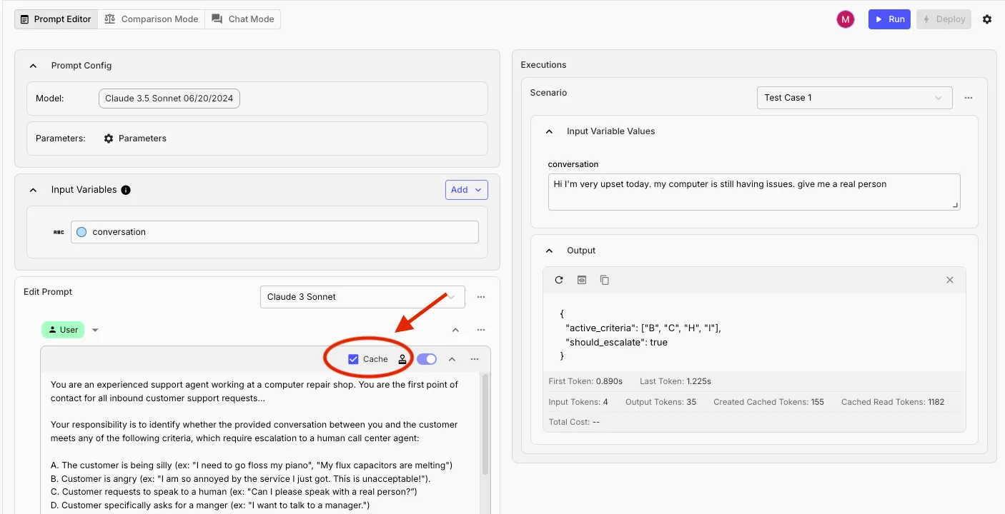 Vellum Prompt Caching UI