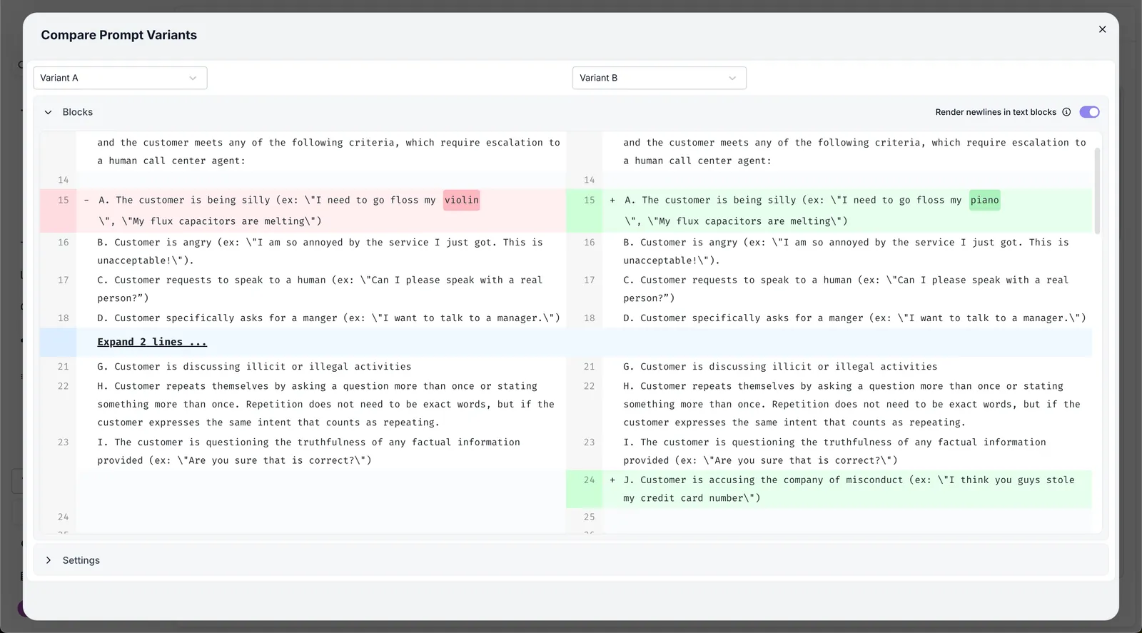 Prompt Comparison Modal