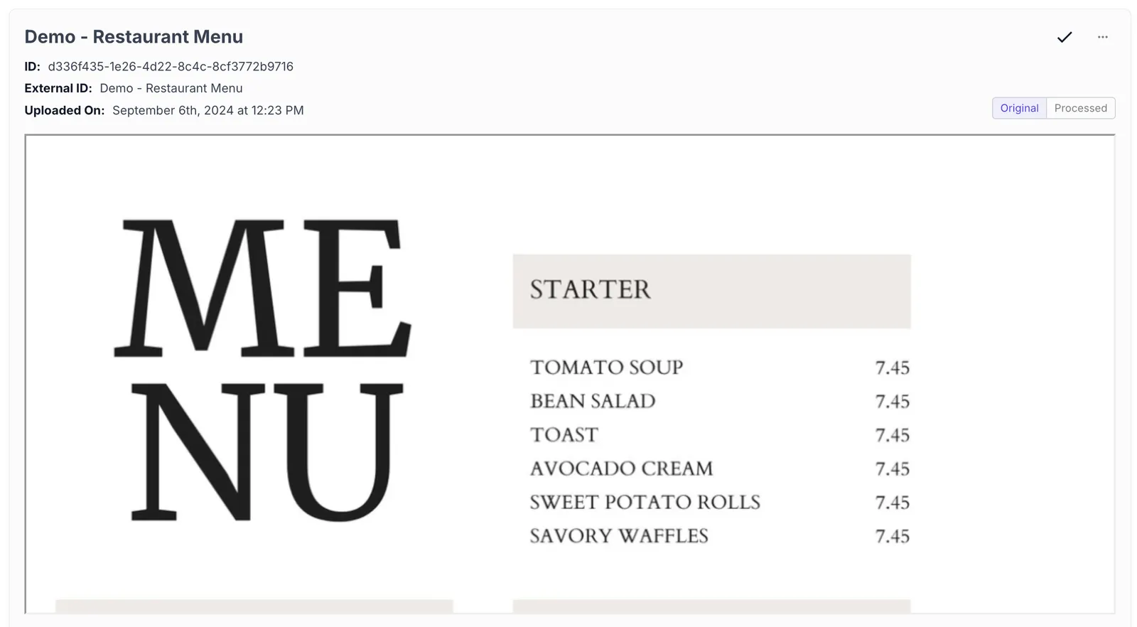 Restaurant menu with stylized formatting