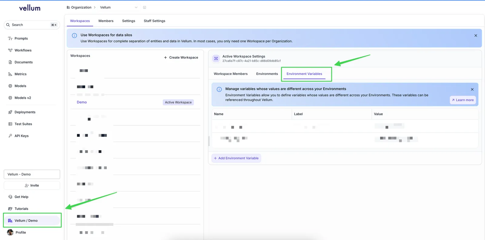 Vellum environment variables configuration