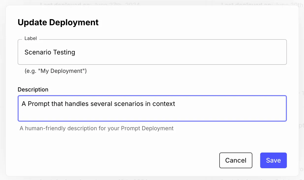 Update Deployment Description