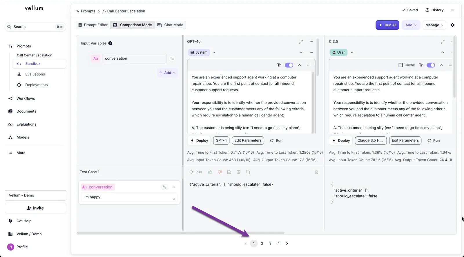 Prompt Sandbox Pagination