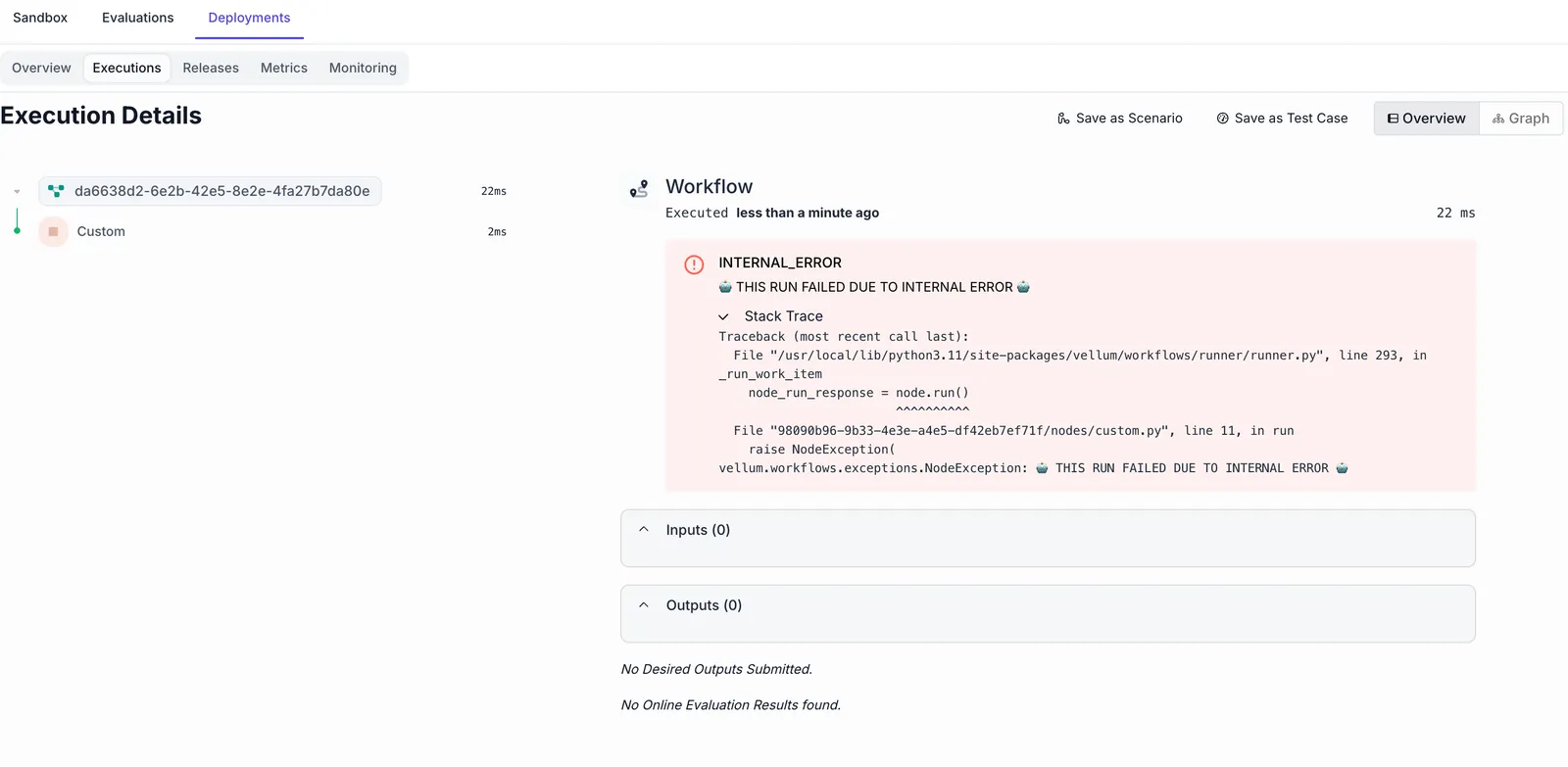 Stack Trace for Workflow Execution Errors