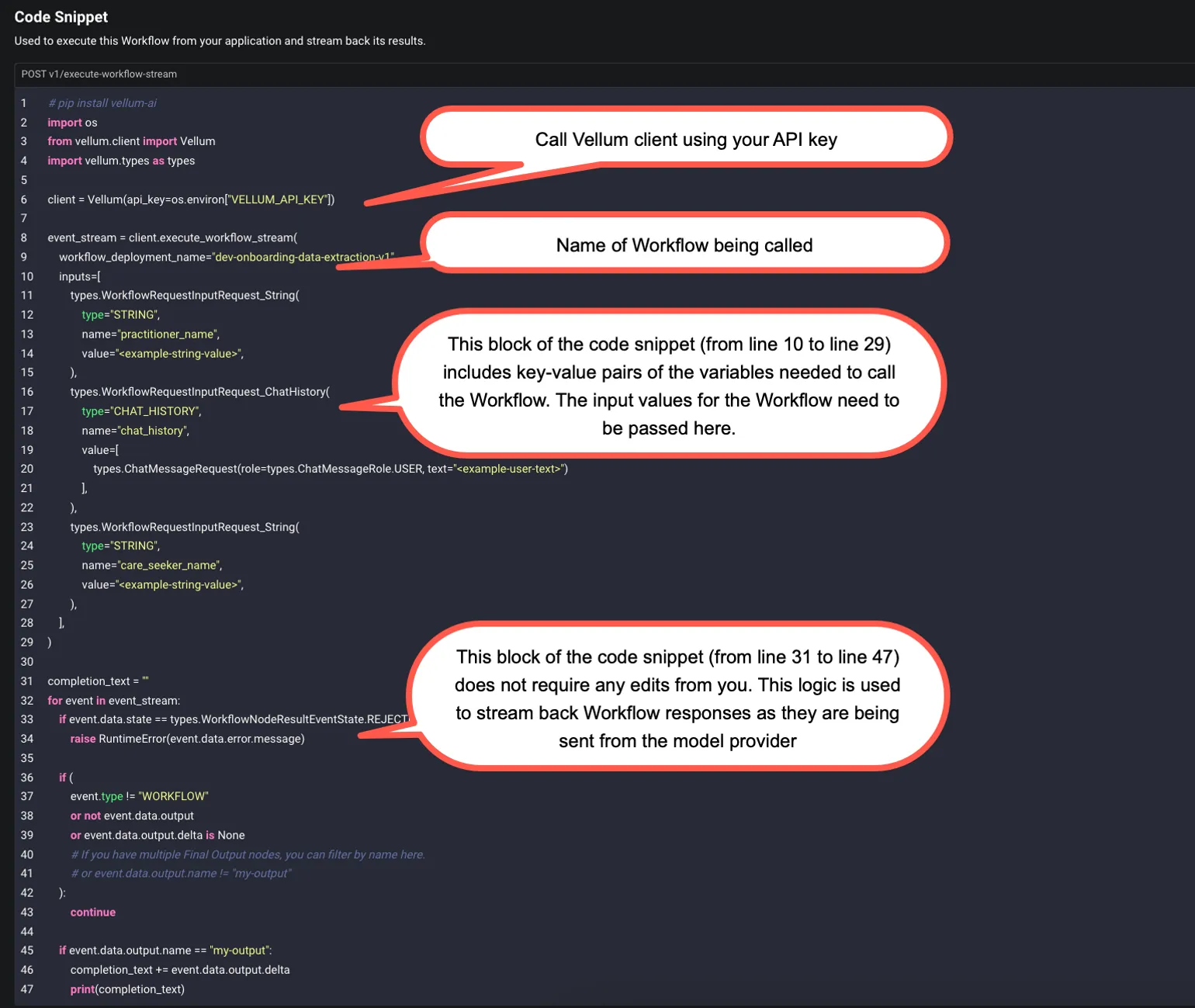 Workflow API Code Snippet