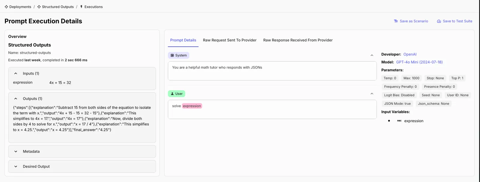 Prompt Execution Page