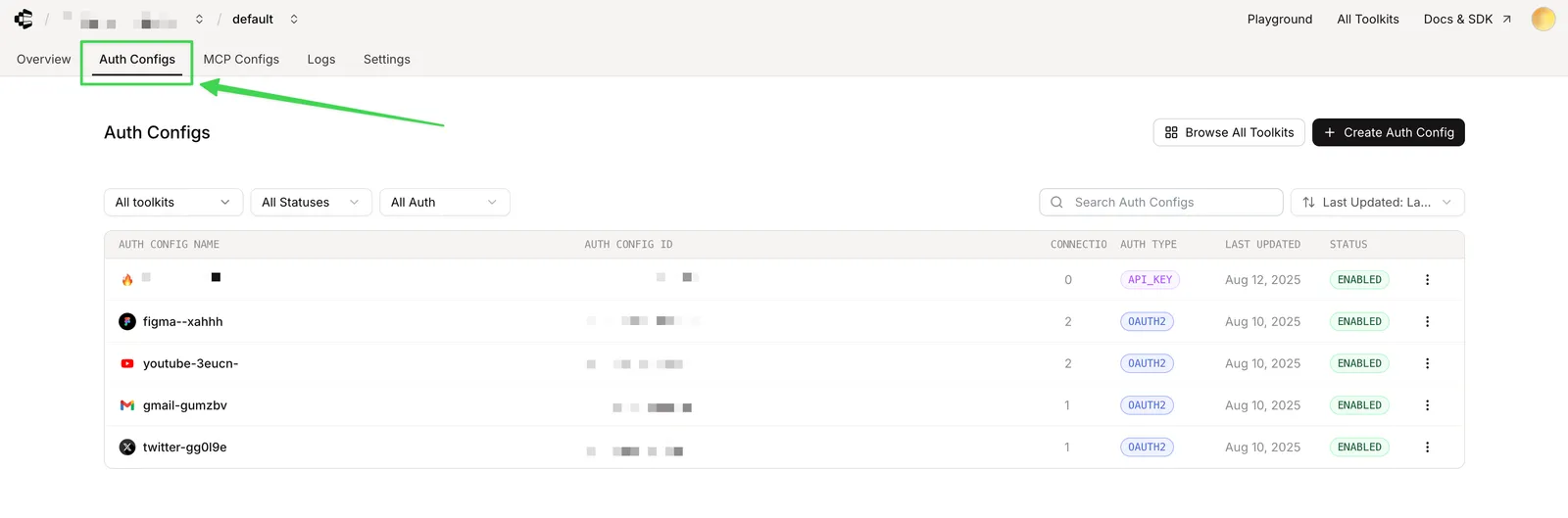 Composio Auth Config creation interface