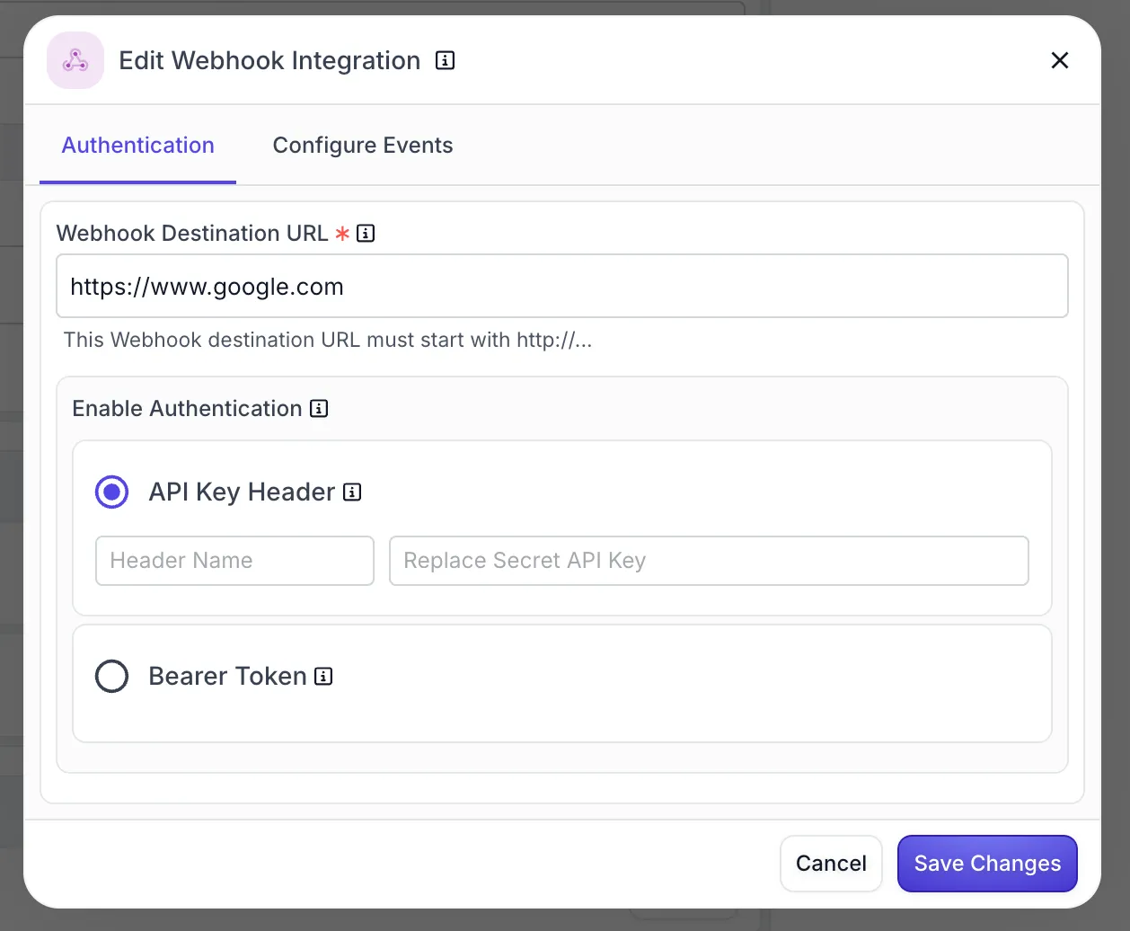 Webhook Authentication Configuration