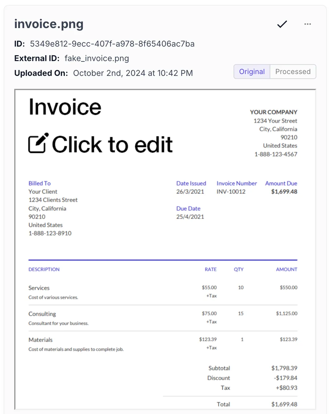 Invoice with structured data
