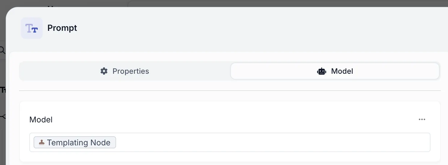 Connecting the Templating Node to the Prompt Node's model field
