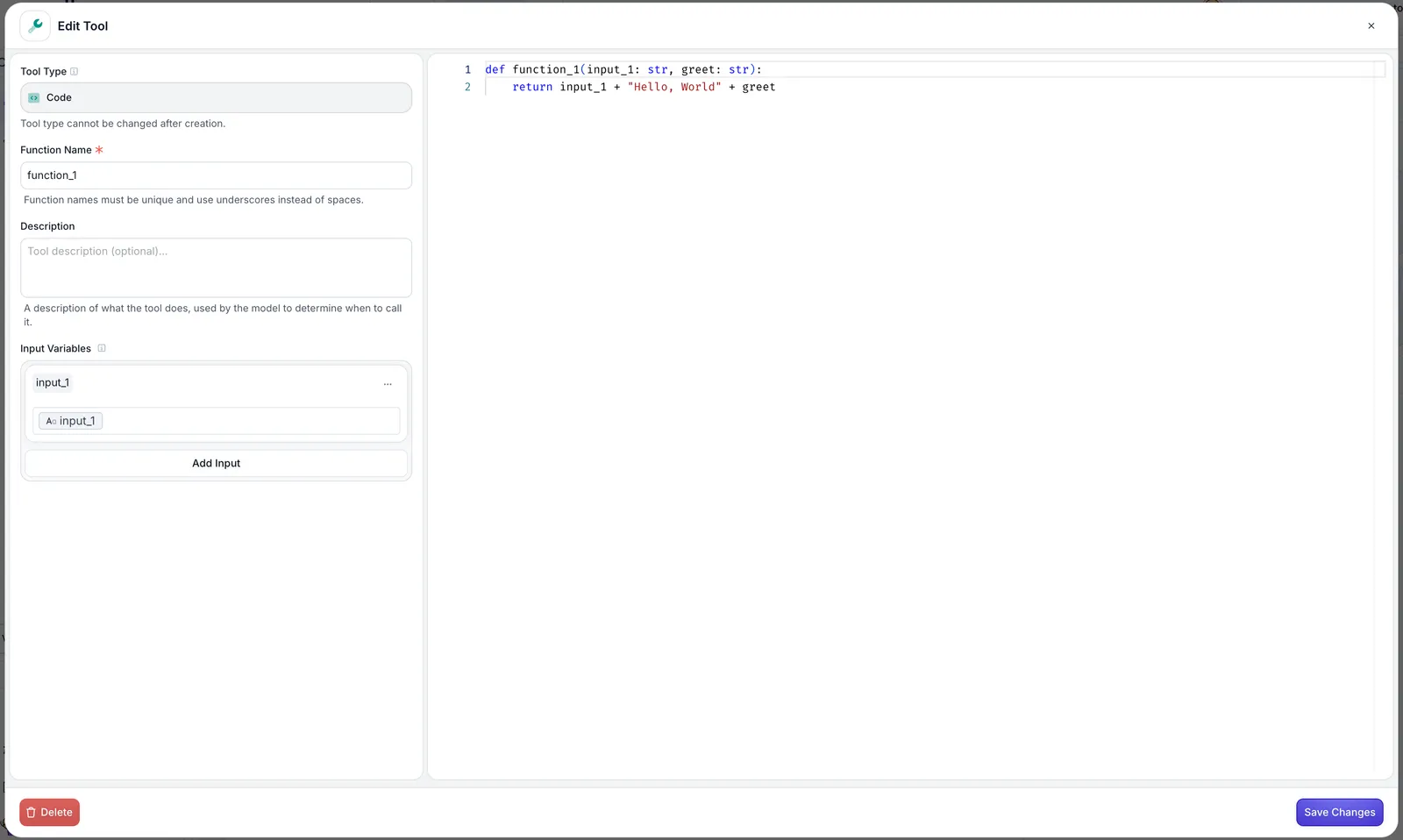 Code Tool Input