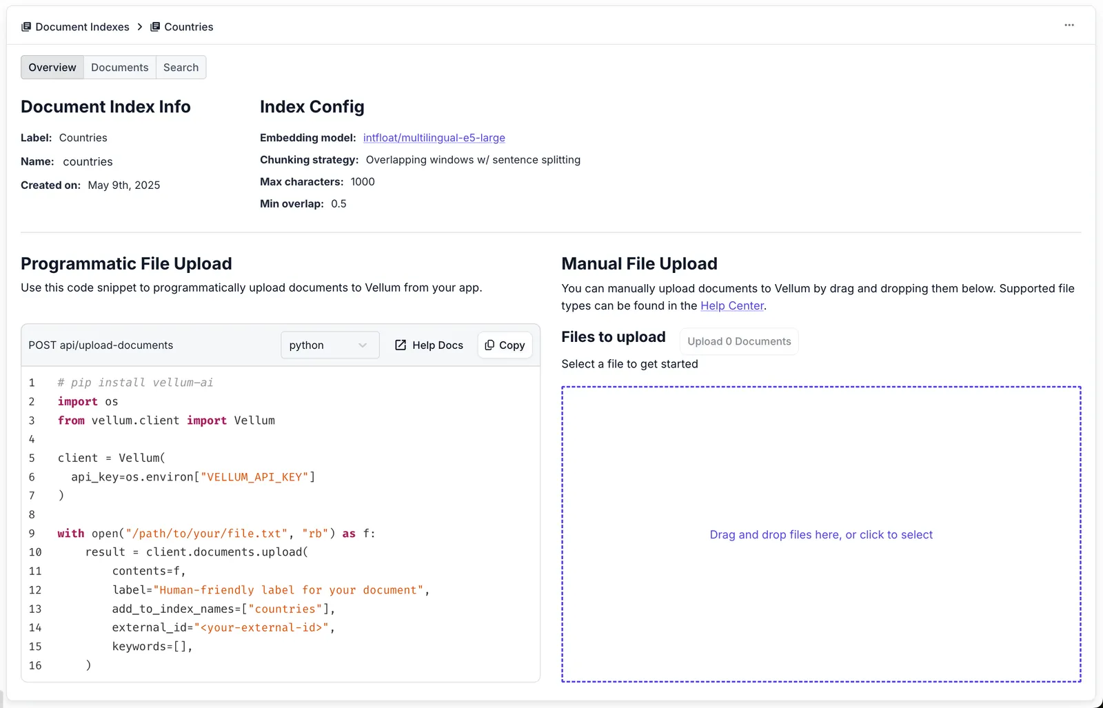 Document upload interface
