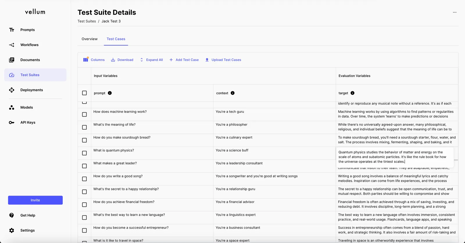 Test Suite Table Updates