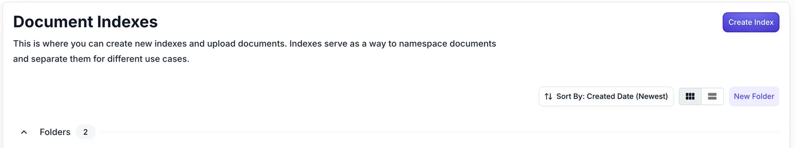 Document Indexes main page