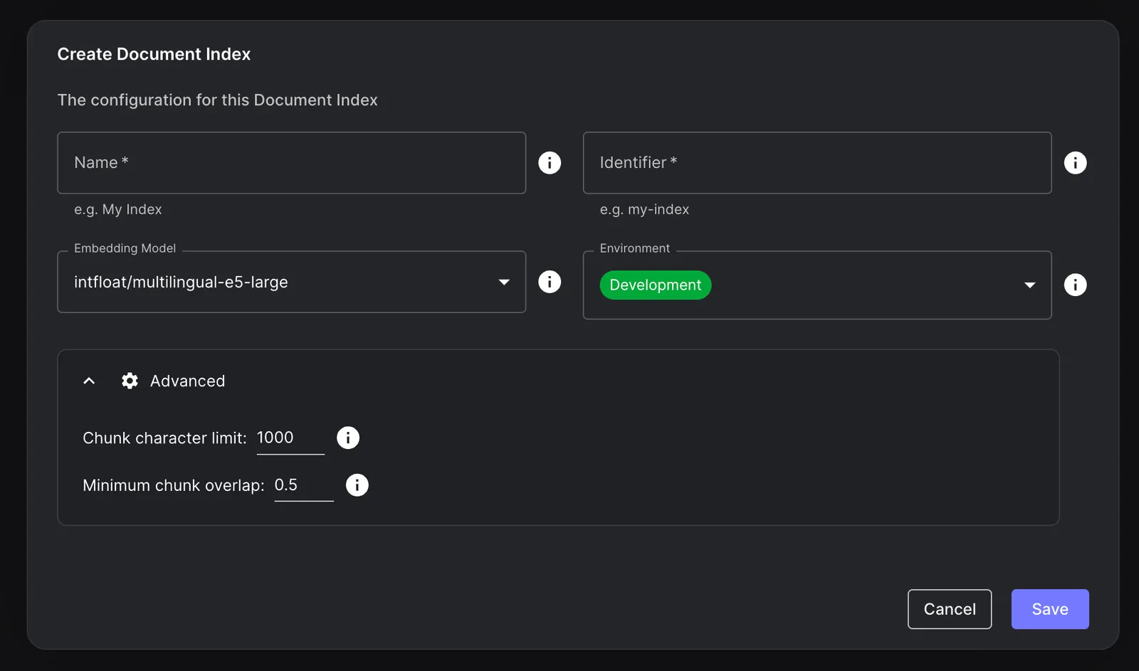 Document Index Chunk Settings