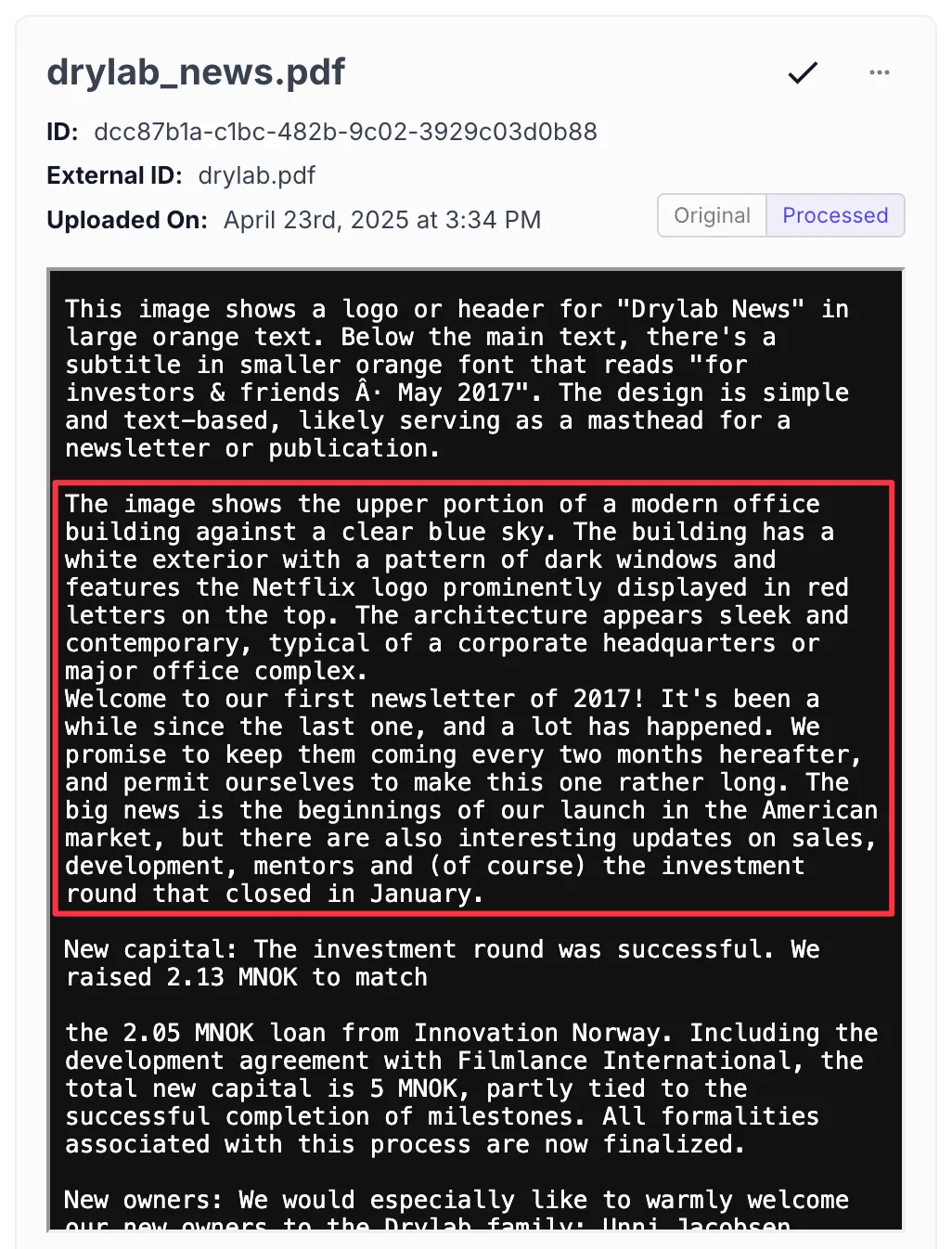 Processed text with image description