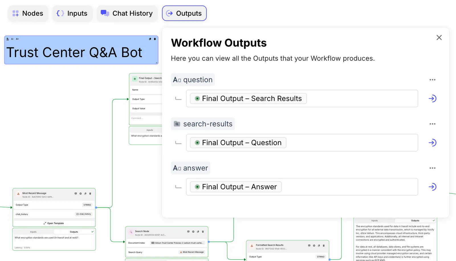 Workflow Outputs Panel